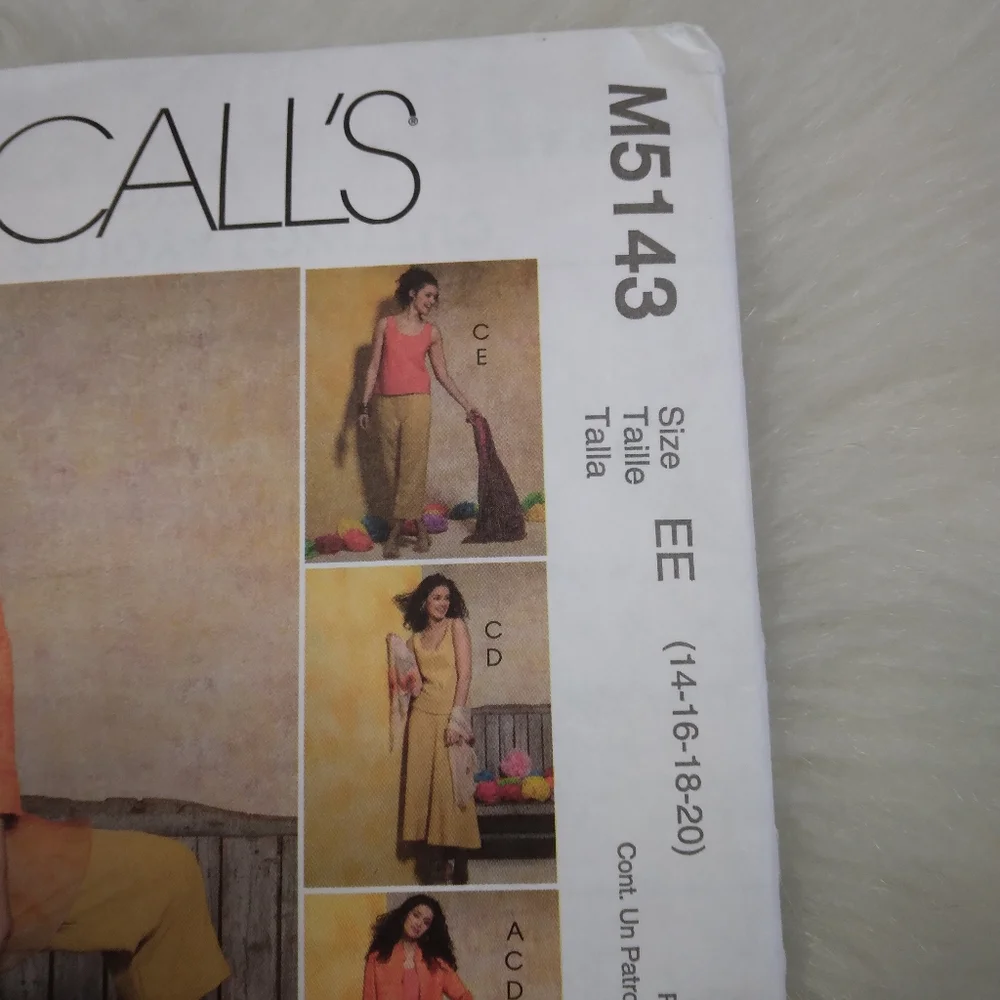 MCCALL'S M5143 Sz 14-20 Misses Casual Wardrobe Jacket (2 Lengths) Top Skirt Pant